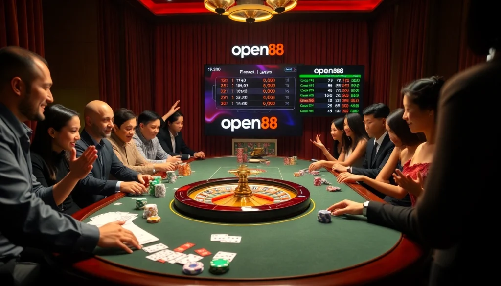 Betting excitement at open88 casino table with poker chips and roulette wheel.