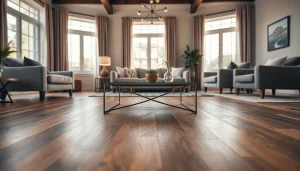 Enhance your space with luxury vinyl flooring near me, showcasing a modern room with elegant decor.