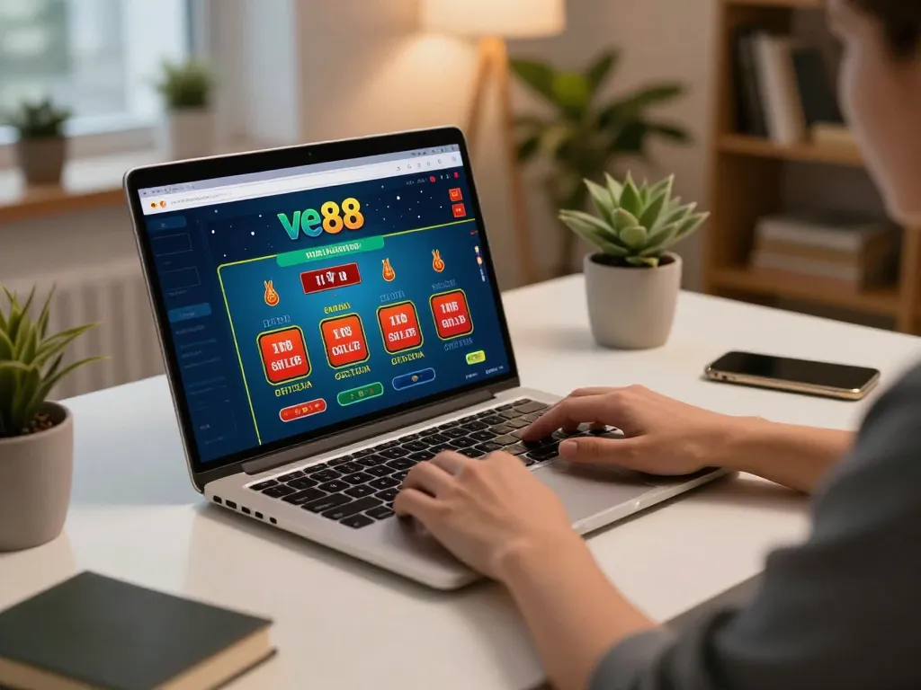 Engaging online gameplay on a laptop at home featuring ve88 casino interface during strategic betting