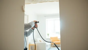 Professional technician performing spray foam removal West Sussex in a residential setting.