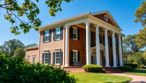 Visual representation of a colonial addition showcasing elegant columns and lush greenery.