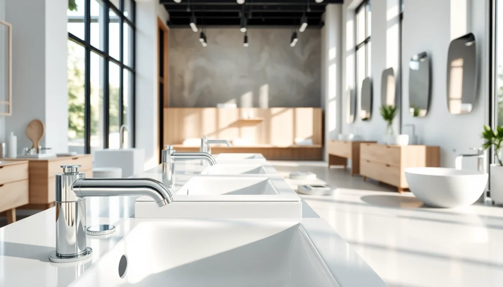 Schicke Sanitärinstallationen präsentieren sonni sanitär in einem modernen Badezimmer-Showroom.