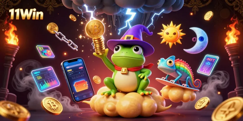 Experience the thrill of playing 11Win with vibrant golden coins and exciting gaming elements.