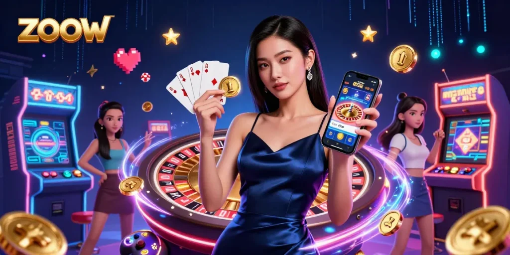 Experience the thrill of the casino with zoow's stunning 3D digital illustration showcasing vibrant gaming elements.