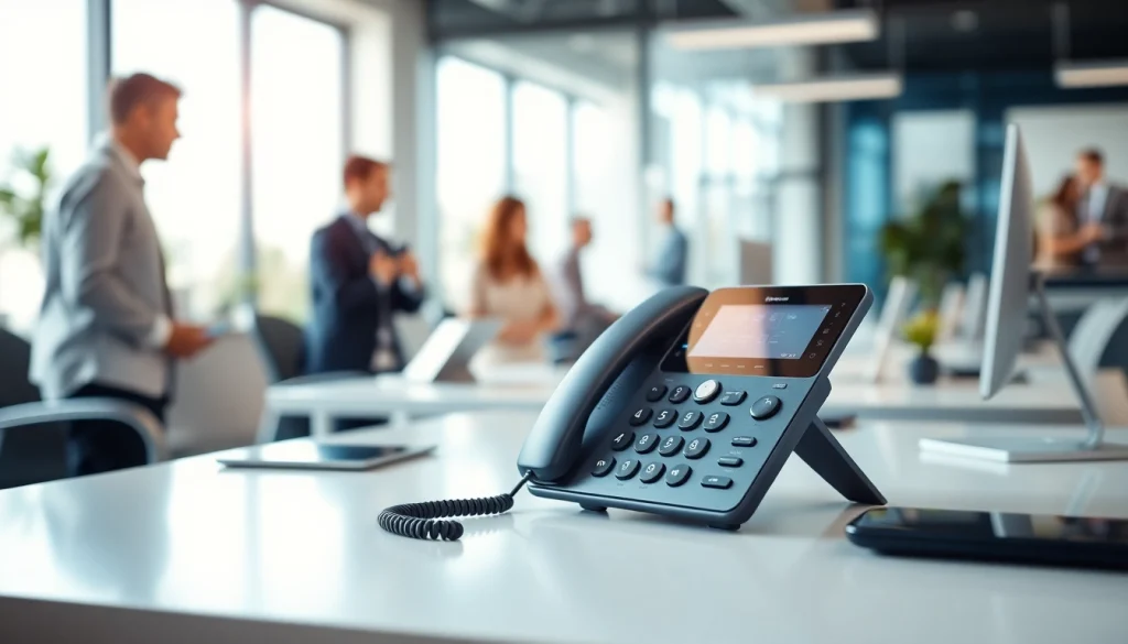 Showcasing a small business VoIP phone system in a professional office environment.