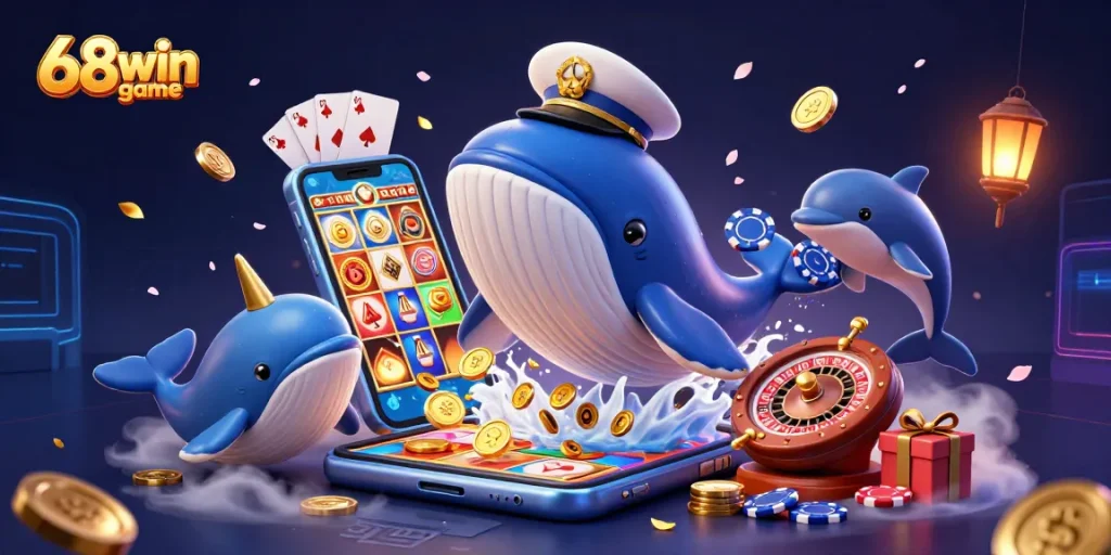 Engage in the thrilling 68win game featuring a vibrant 3D cartoon sea of coins with playful characters.