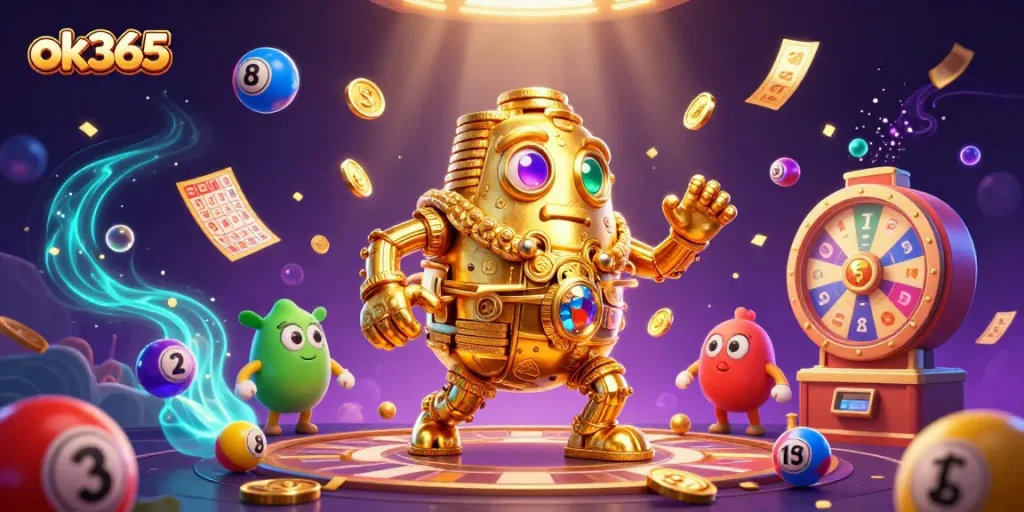 Experience thrilling gameplay with ok365, featuring a vibrant 3D casino scene full of excitement.