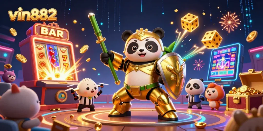 Experience thrilling gameplay at vin882 with vibrant 3D casino illustrations depicting excitement!