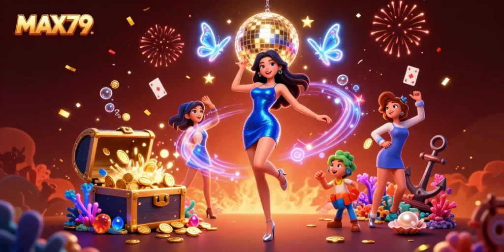 Experience thrilling gaming at MAX79 with 3D casino elements and vibrant animations.