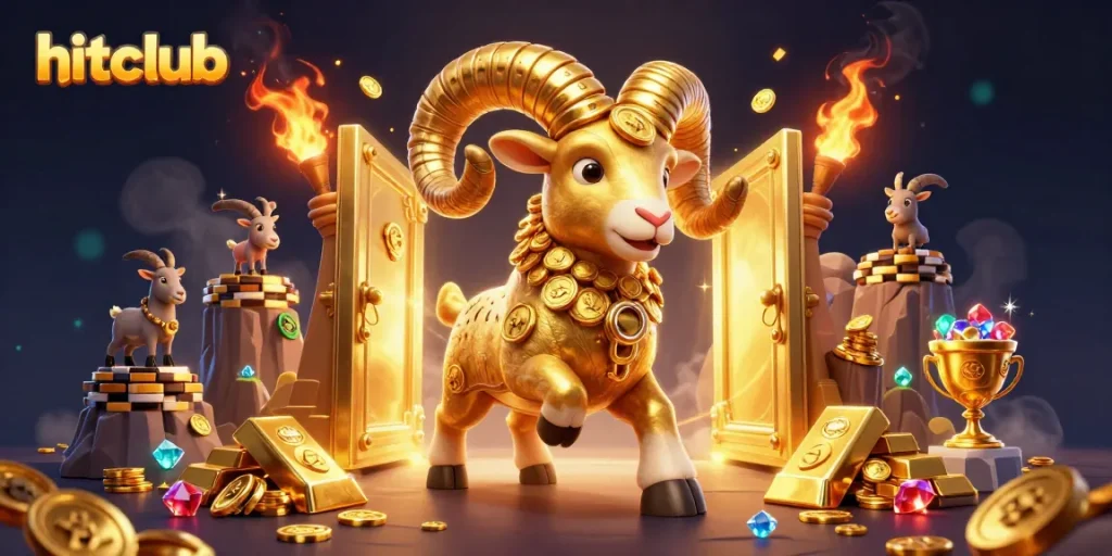 Experience hitclub excitement with a vibrant illustration of golden treasures and dynamic casino elements.