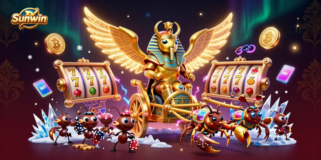 Sunwin offers a vibrant gaming experience, featuring colorful slot reels and rich casino elements.