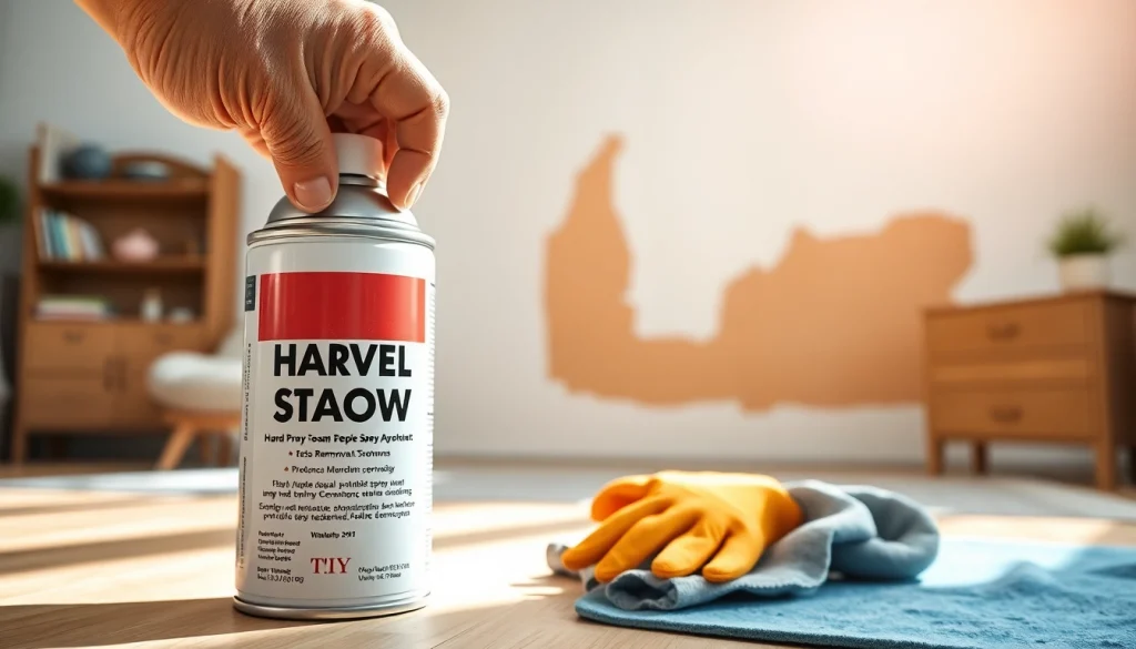 Apply hand removal spray foam efficiently to surfaces in a well-lit workspace.