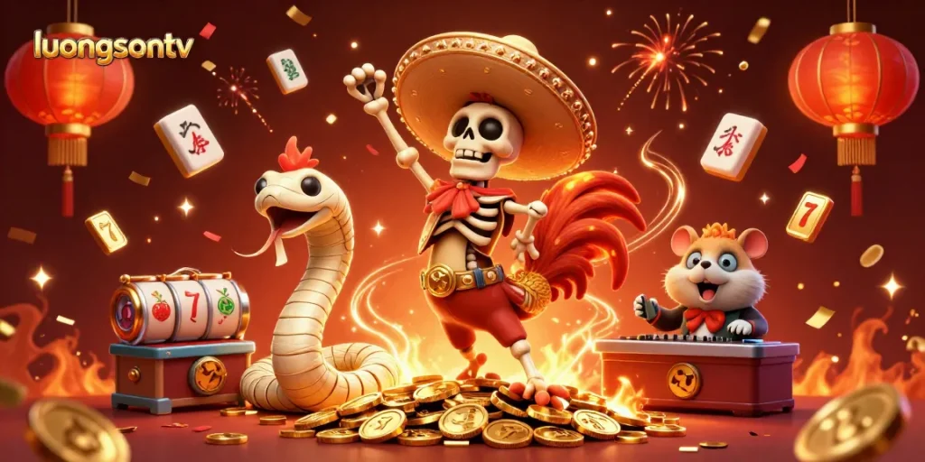 Experience thrilling gameplay at luongsontv with dynamic elements and festive atmosphere featuring animated characters.