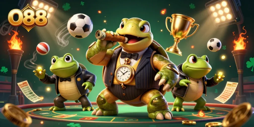Bet big at O88 with the massive snapping turtle mobster and bullfrog enforcers enhancing the casino experience.