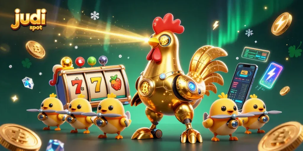 Experience thrilling judi slot action with our vibrant 3D illustration featuring unique game elements.