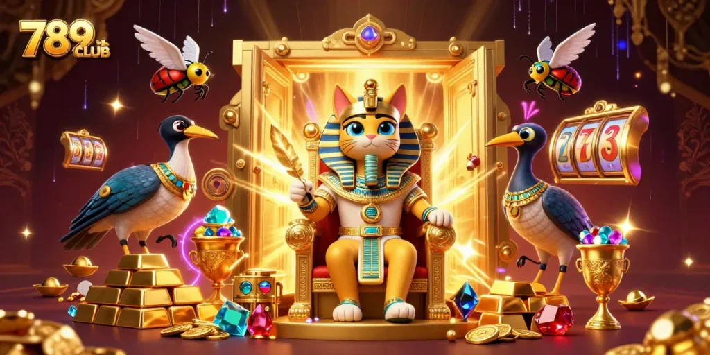 Experience the thrill at 789CLUB, with a dazzling scene of treasures and Egyptian-themed characters.
