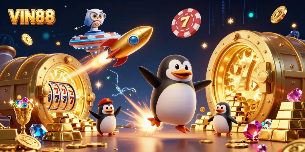 Experience VIN88 with a thrilling journey featuring slots, treasure, and vibrant casino energy.