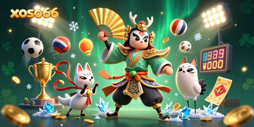 Bet with xoso66 for dynamic sports betting insights amidst vibrant 3D characters and elements.