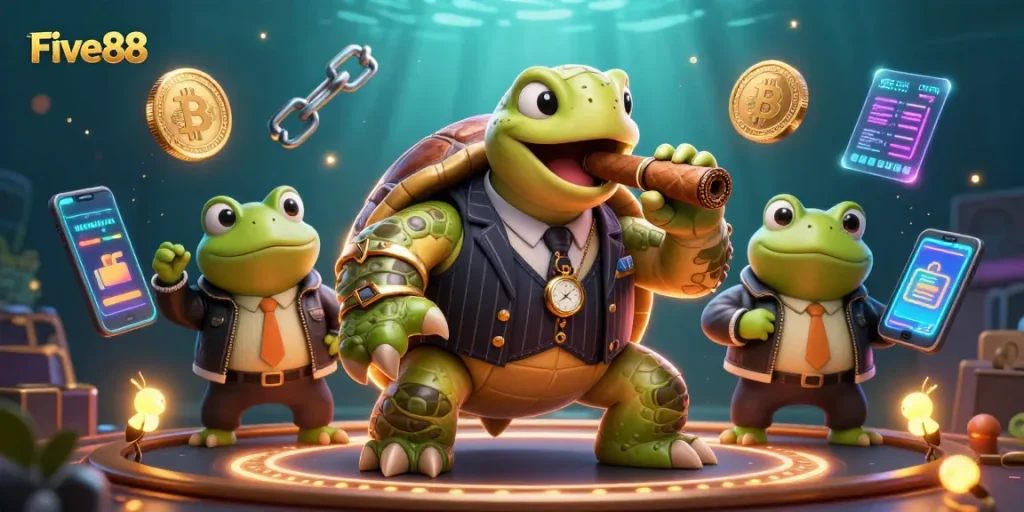 Engage in dynamic gaming with Five88's vibrant casino elements and characters.