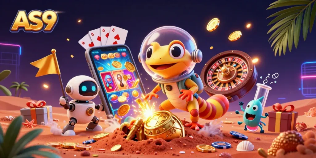 Experience gaming excitement with AS9 in a vibrant 3D Martian casino adventure.