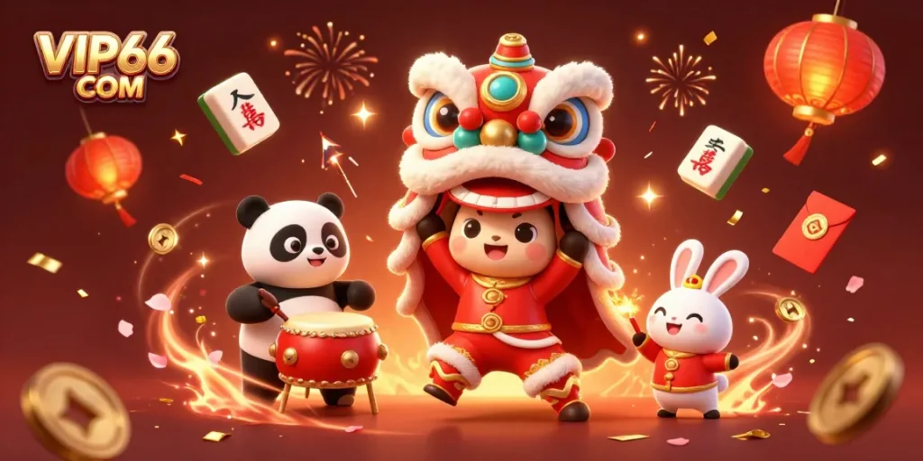 Experience the thrilling world of VIP66 COM with vibrant casino elements and engaging characters.
