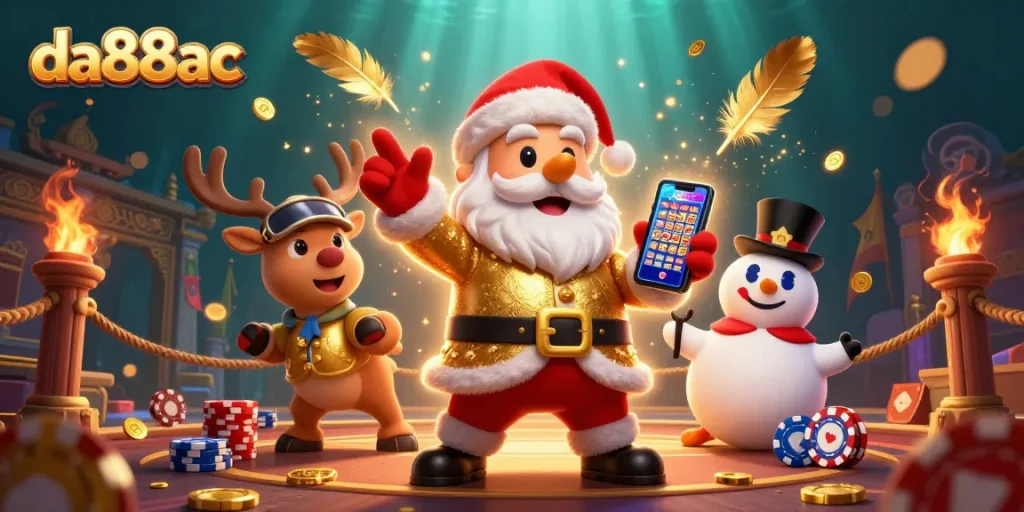 Experience thrilling wins at da88ac with Santa, a reindeer dealer, and a poker chip snowman!