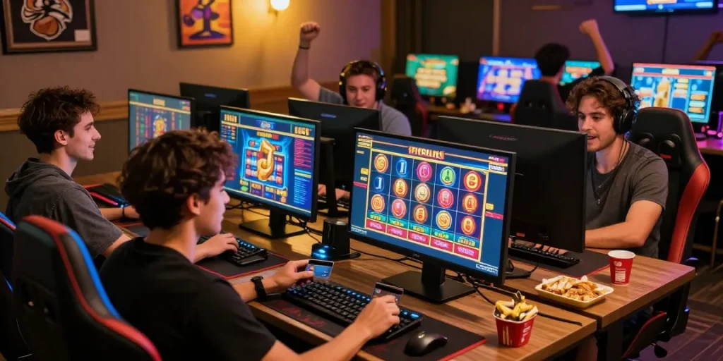 Players enjoying credit card casinos for UK players in a vibrant online gaming setup.