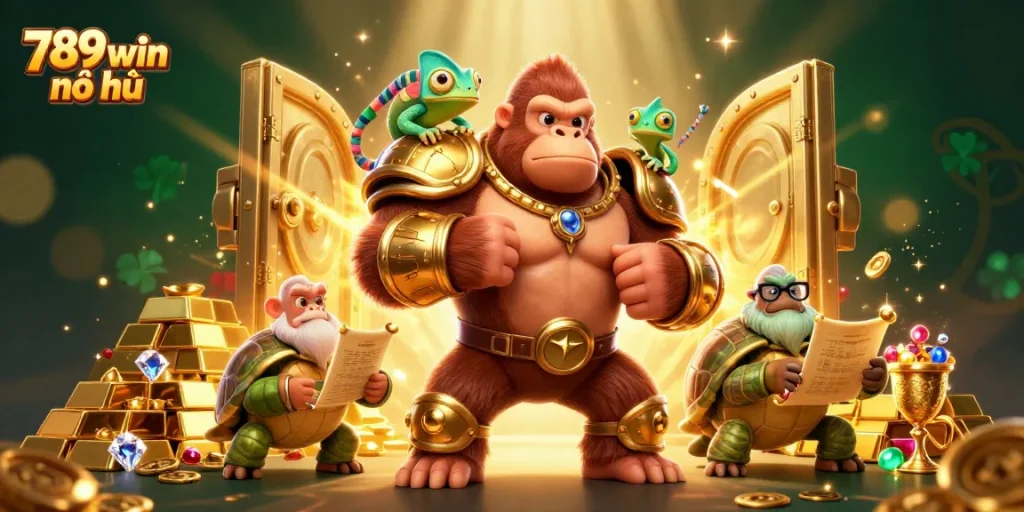 Experience 789win nổ hũ as a powerful gorilla king, chameleon spy, and tortoise elder unite in an epic casino adventure.